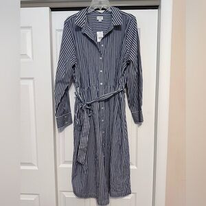 Brand New J. Crew Navy & White Striped Shirt Dress - Size 18